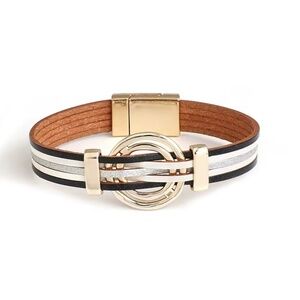 NWT Black & White Leather Bracelet with Gold Accent